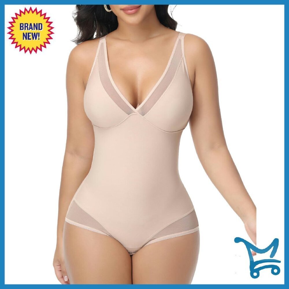 Women's Shapewear Bodysuit Tummy Control V-Neck Mesh Sheer Slimming